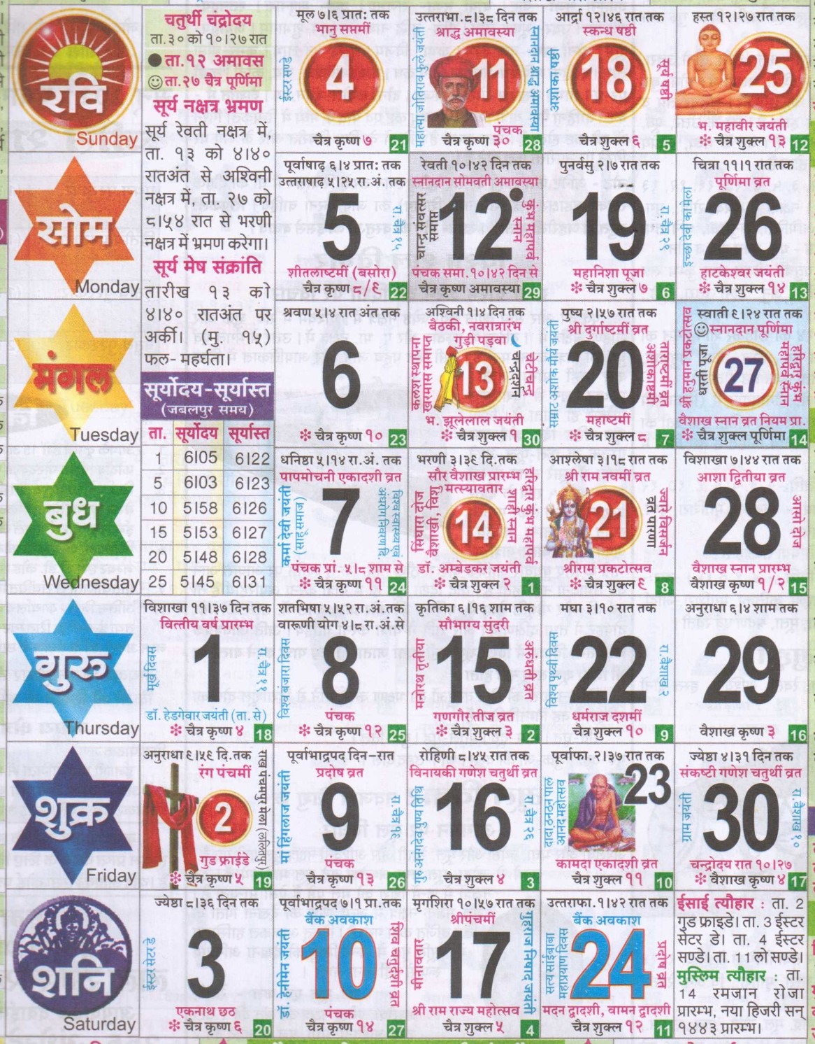 April 2021 Hindi Calendar April, Year 2022 | Hindi Panchang Calendar 2022