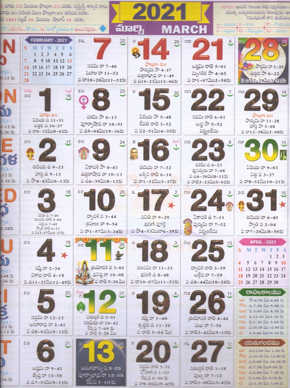 Telugu Calendar 2022 March March 2021 Telugu Monthly Calendar March, Year 2022, 2023 | Telugu Month Calendar  2022, 2023 | Monthly Rashi Phalalu 2021