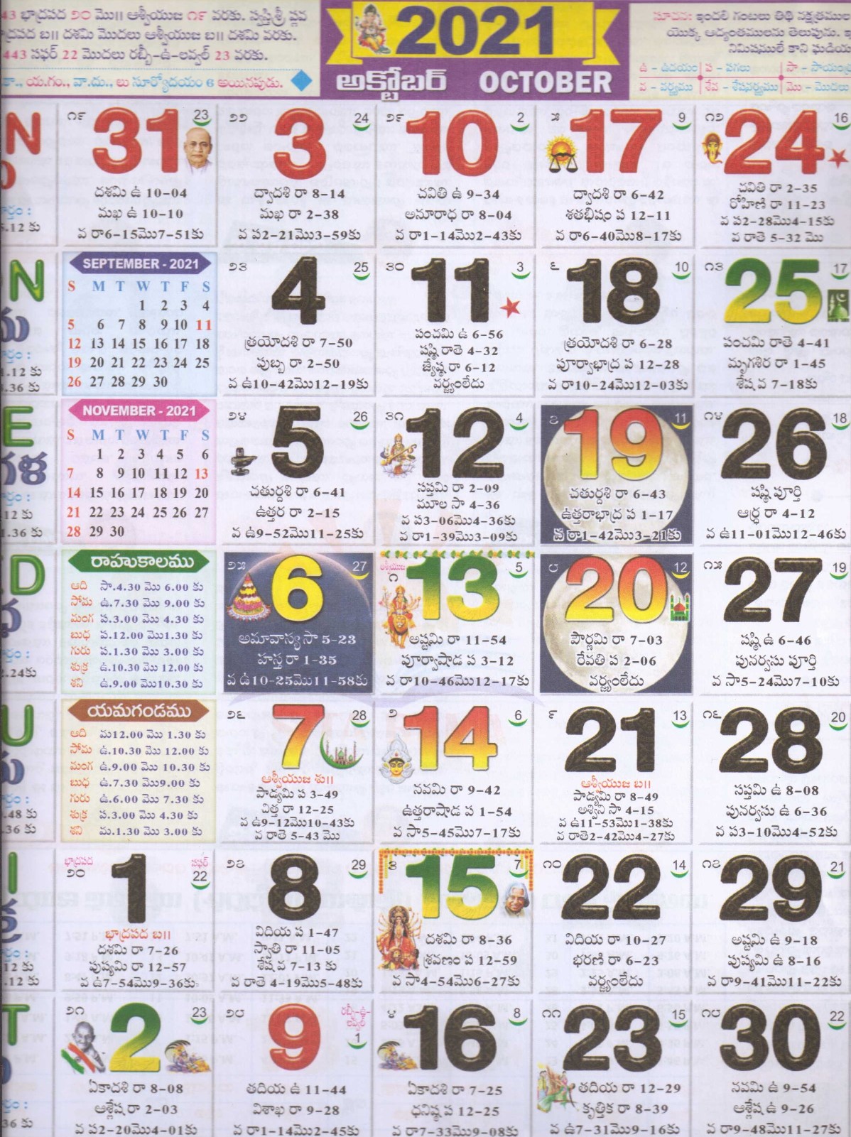 October 2022 Telugu Calendar October 2021 Telugu Monthly Calendar October, Year 2022, 2023 | Telugu  Month Calendar 2022, 2023 | Monthly Rashi Phalalu 2021